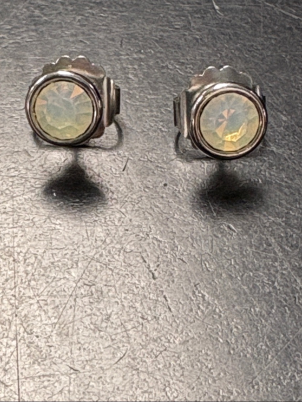 Lia Sophia Opalesque Silver Tone Bezel Stud Earrings